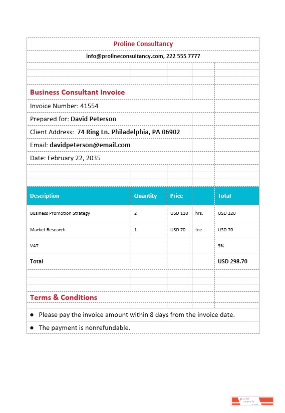 Business Consultant Invoice. PSD template